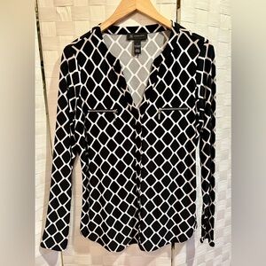 INC International Concepts Black and White Diamond Print Blouse